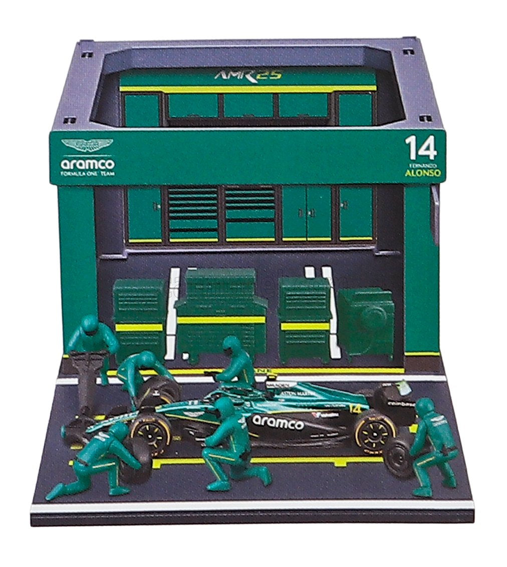 Burago 38460A Aston Martin F1 AMR25 2025 Pit Pass Diorama Alonso, 1:43 Scale