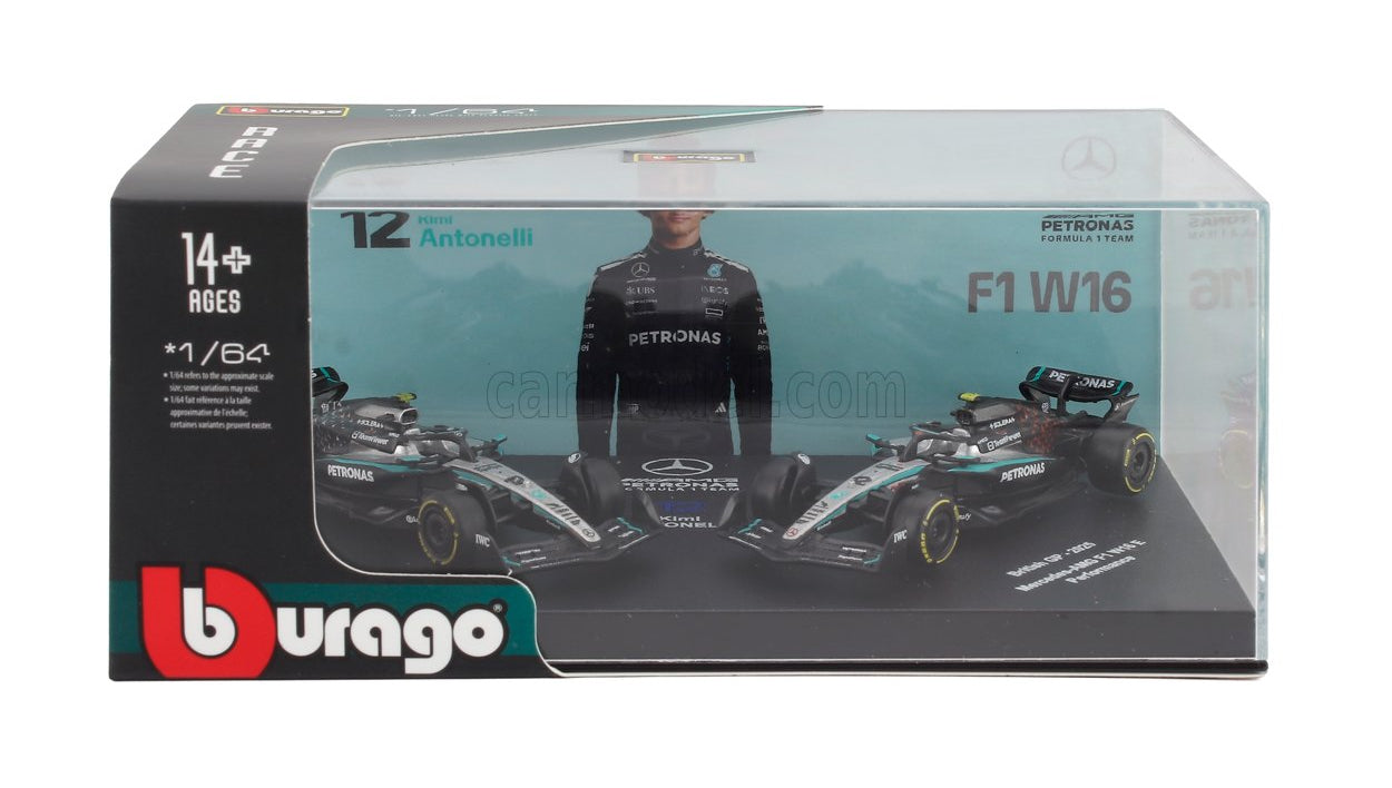 Burago 58020A Mercedes F1 2 Pack Premium #63 George Russell - #12 Kimi Antonelli 1:64 Scale *PRE ORDER £22.79*
