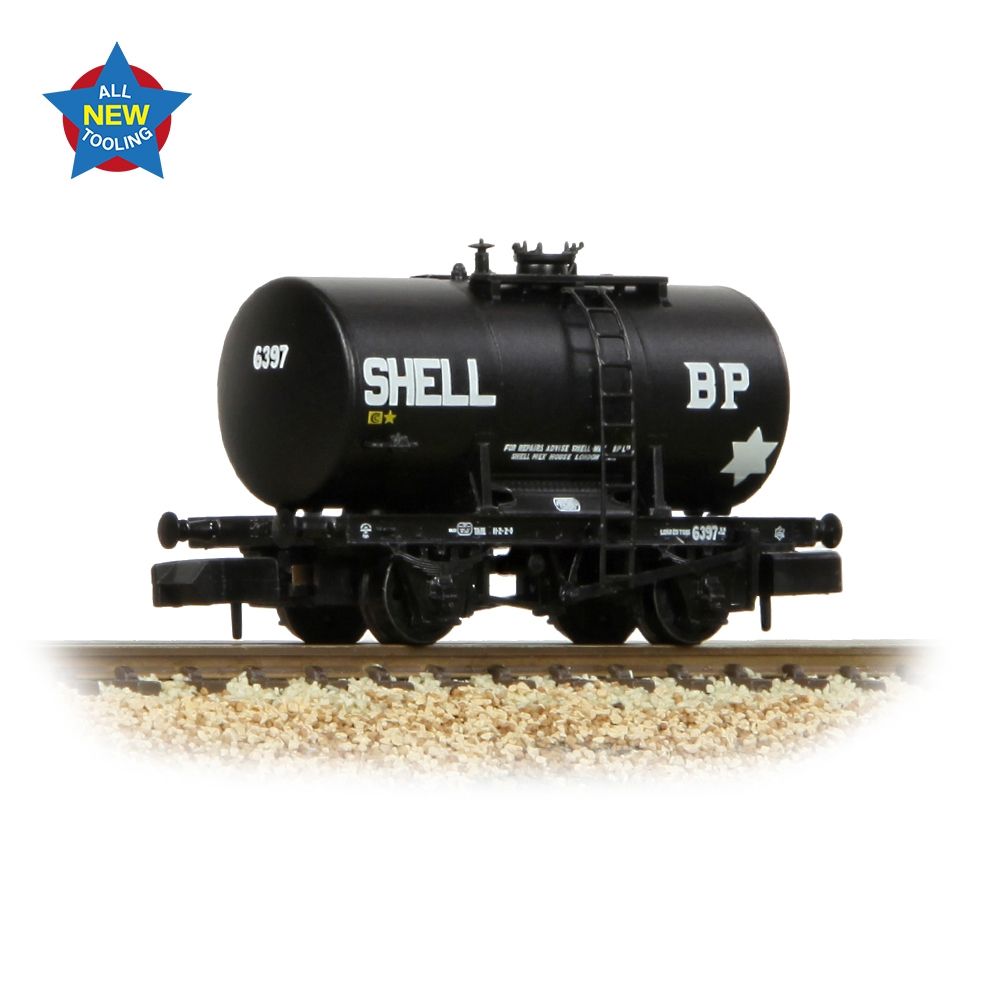 Farish 378-004A 20T Anchor-Mounted Tank Wagon 'Shell/BP' Black - N Gauge