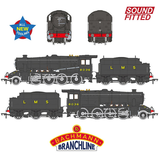 Bachmann 35-225SF LMS 8F Riveted Tender 8036 LMS Black (DCC SOUND) OO Gauge *PRE ORDER £305.96*