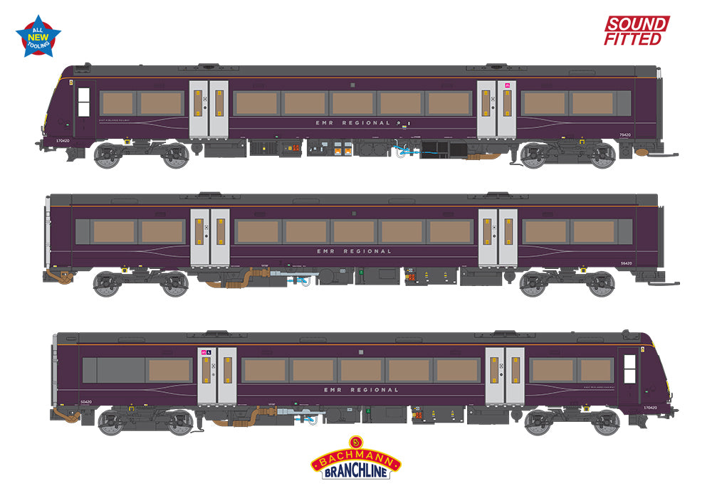 Bachmann 35-626SF Class 170/4 3-Car DMU 170420 East Midland Railways (EMR Regional) SOUND FITTED OO Gauge *PRE ORDER £484.46*