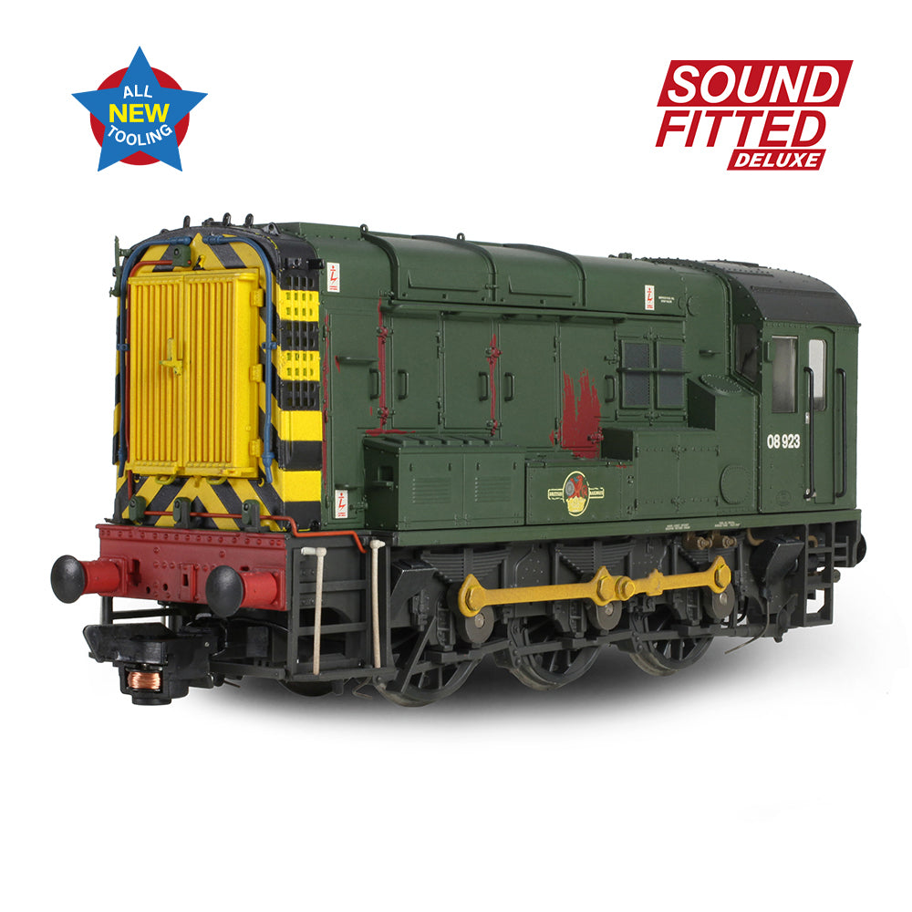 Bachmann 35-926SFX Class 08 08923 BR Green (Wasp Stripes) [Weathered] OO Gauge *LAST FEW*