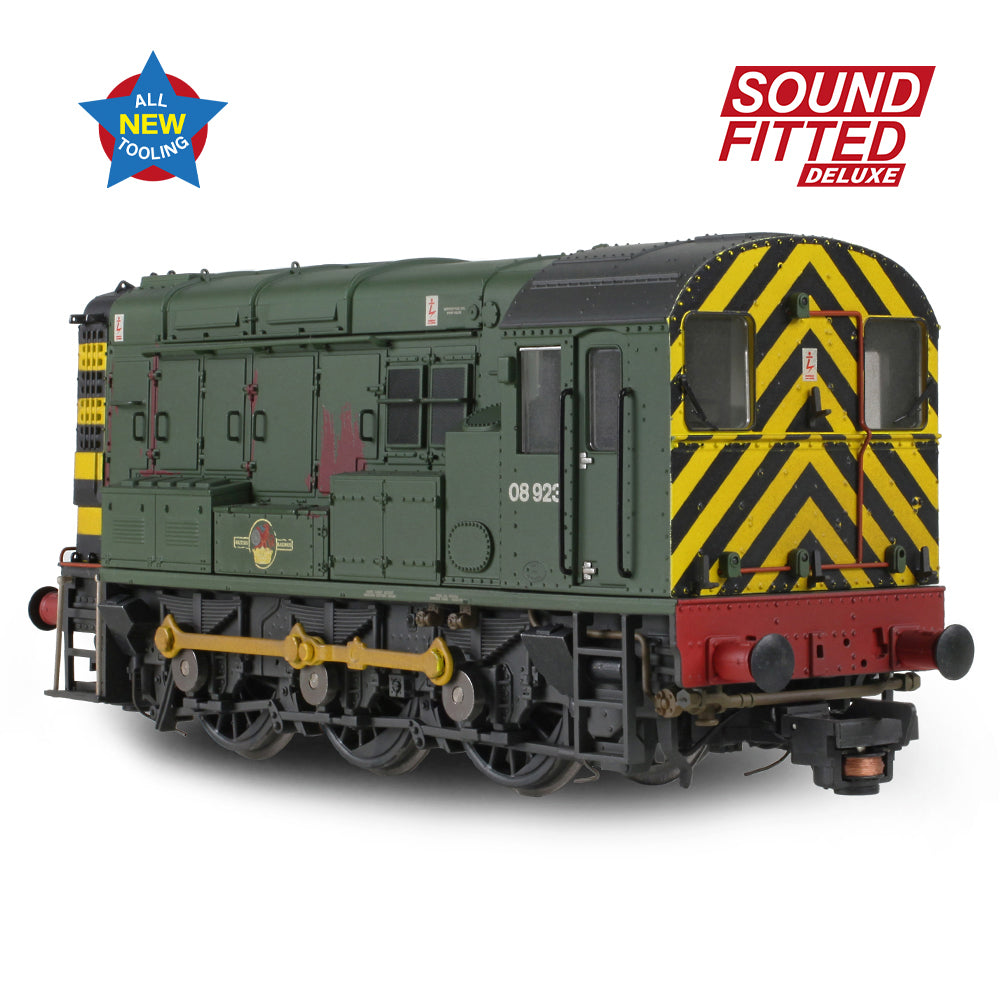Bachmann 35-926SFX Class 08 08923 BR Green (Wasp Stripes) [Weathered] OO Gauge *LAST FEW*