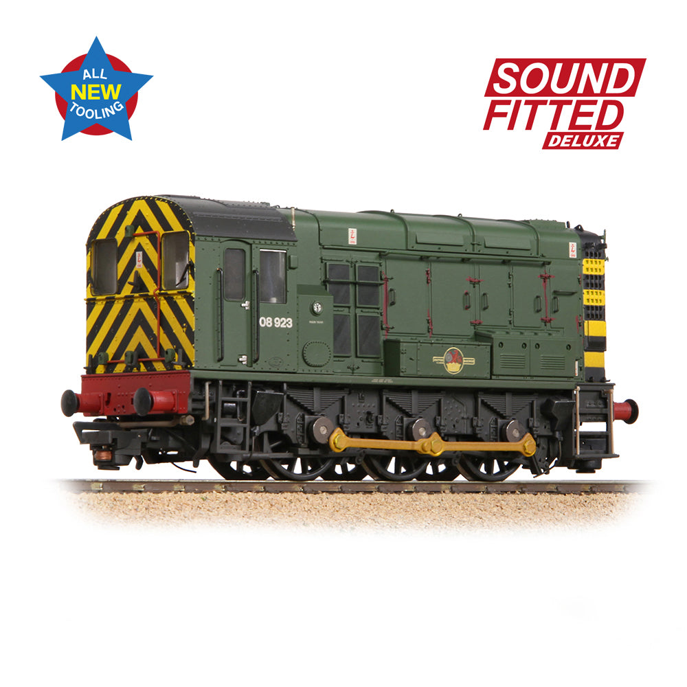 Bachmann 35-926SFX Class 08 08923 BR Green (Wasp Stripes) [Weathered] OO Gauge *LAST FEW*