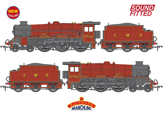 Bachmann 35-975SF LMS Jubliee with Double Chimney & Riveted Stanier Tender 5742 'Connaught' LMS Crimson Lake SOUND FITTED OO Gauge *PRE ORDER £276.21*