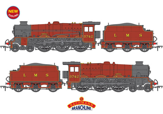 Bachmann 35-975 LMS Jubliee with Double Chimney & Riveted Stanier Tender 5742 'Connaught' LMS Crimson Lake OO Gauge *PRE ORDER £182.71*