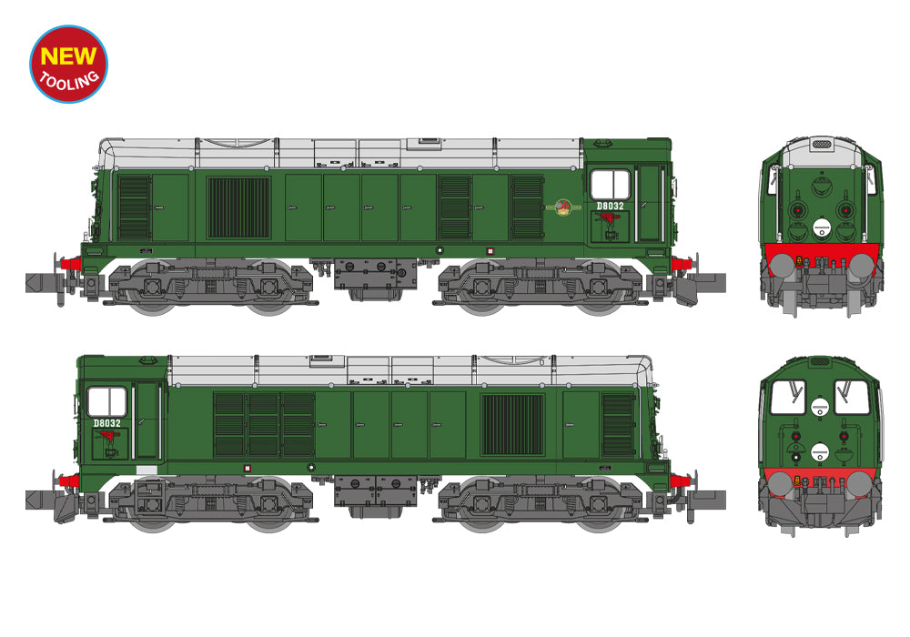 Farish 371-030A Class 20/0 Disc Headcode & Tablet Catcher D8032 BR Green (Late Crest) N Gauge *PRE ORDER £144.46*