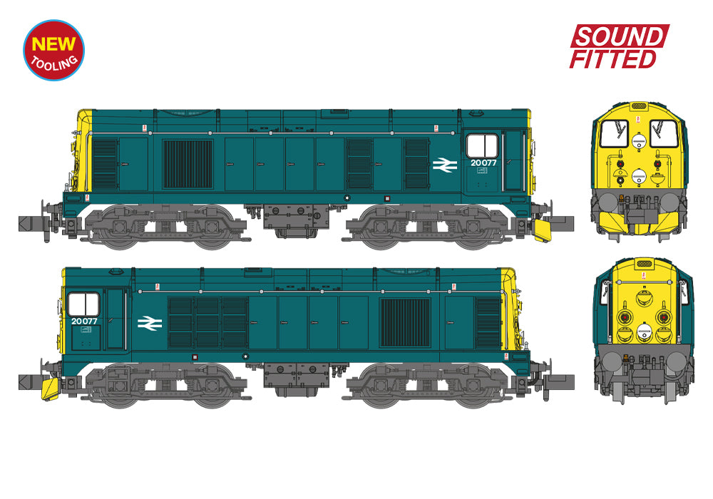 Farish 371-032BSF Class 20/0 Disc Headcode & Tablet Catcher Recess 20077 BR Blue SOUND FITTED N Gauge *PRE ORDER £237.96*