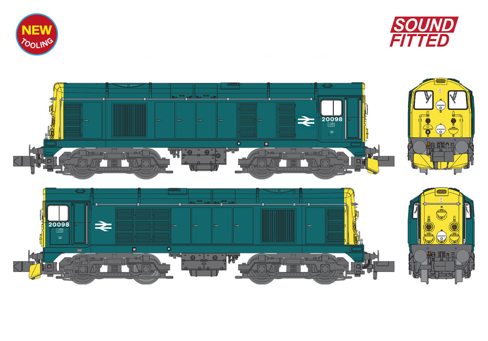 Farish 371-032CSF Class 20/0 Disc Headcode & Tablet Catcher Recess 20098 BR Blue SOUND FITTED N Gauge *PRE ORDER £237.96*