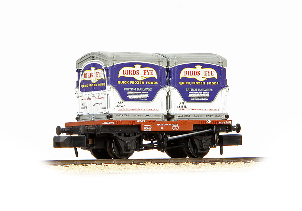Farish 377-341C Conflat Wagon BR Bauxite (Early) with x2 AF Containers 'Birds Eye' N Gauge *PRE ORDER £25.6*