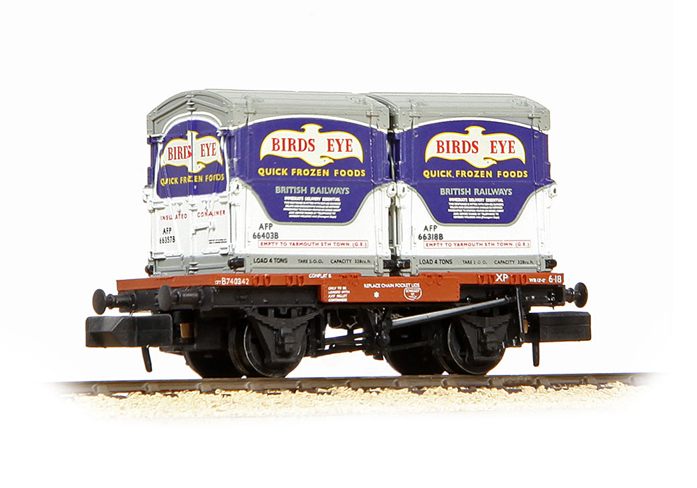 Farish 377-341D Conflat Wagon BR Bauxite (Early) with x2 AF Containers 'Birds Eye' N Gauge *PRE ORDER £25.6*