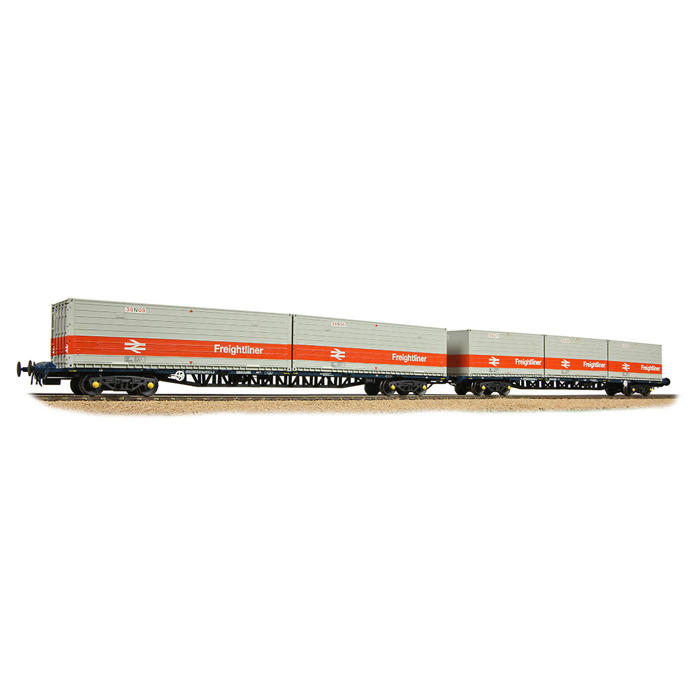 Bachmann 38-625A BR FGA Outer Flats 2-Pack BR Blue, 5 x Type L/N Freightliner Conts., OO Gauge