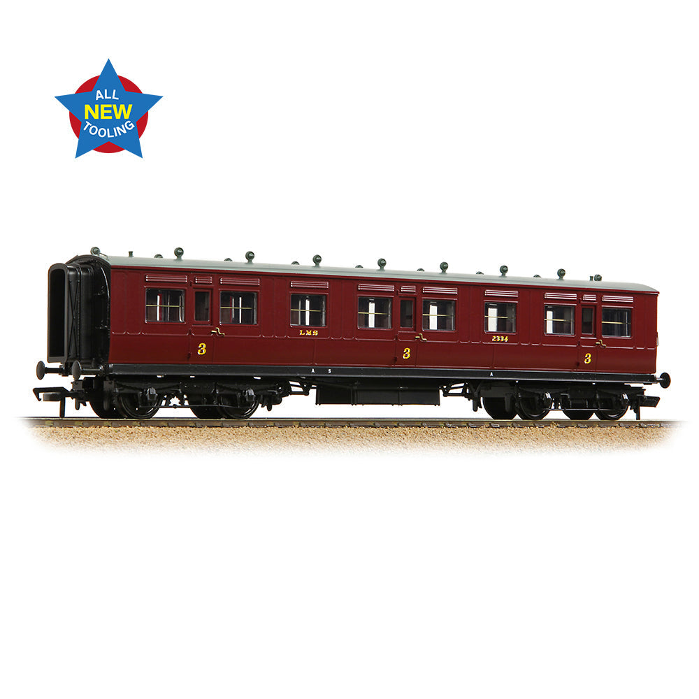 Bachmann 39-873A LNWR 50ft Arc Roof Third Corridor LMS Crimson Lake, OO Gauge