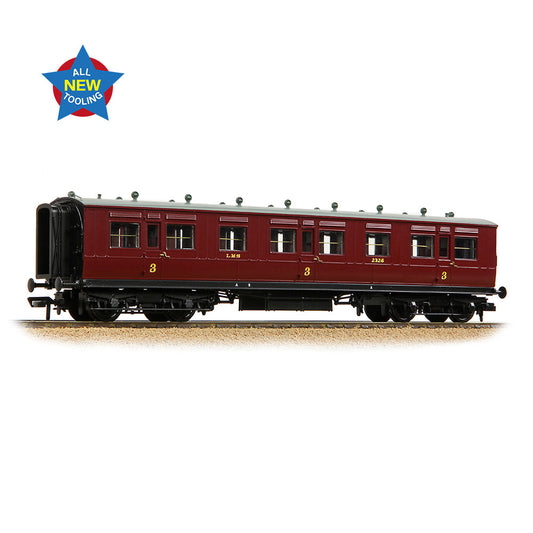 Bachmann 39-873 LNWR 50ft Arc Roof Third Corridor LMS Crimson Lake, OO Gauge