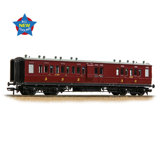 Bachmann 39-883 LNWR 50ft Arc Roof Brake Third Corridor LMS Crimson Lake - OO
