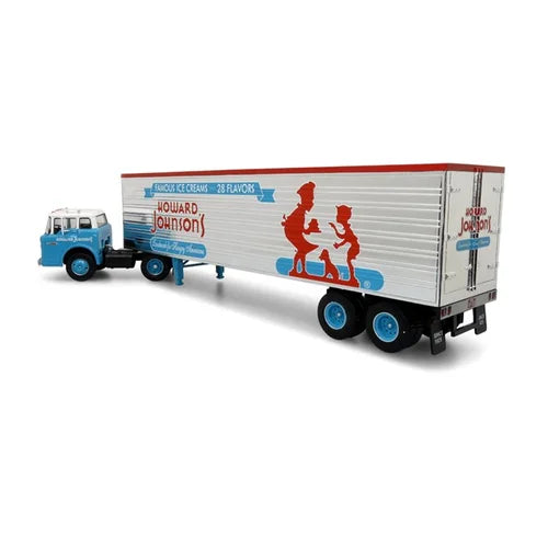 Iconic Replicas 430432 Ford C Series Cabover Truck 1994 w/Reefer Trailer Howard Johnson's 1:43 Scale