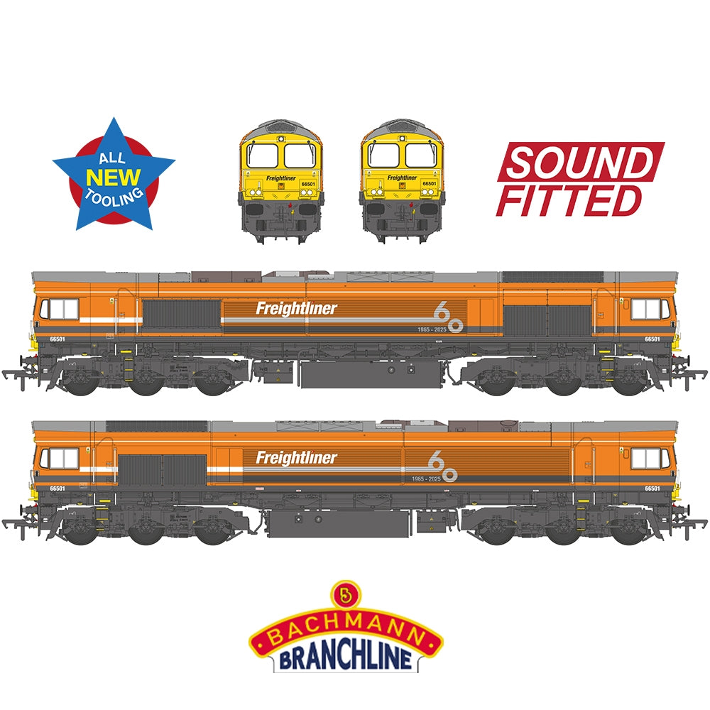 Bachmann 50-011SF Class 66/5 66501 Freightliner 60 1965-2025 Freightliner Orange OO Gauge *PRE ORDER £288.96*