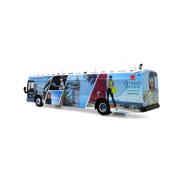 Iconic Replicas 870308 NFI Xcelsior XN40 Transit Bus City of Commerce/Citadel Outlets, 1:87 Scale *LAST FEW*