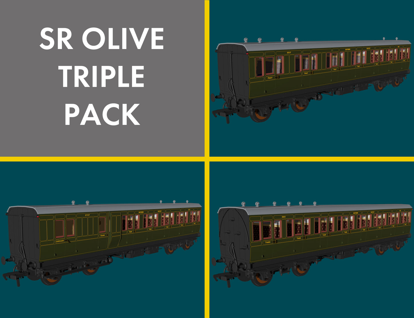 Rapido 978213 SR Olive 'Evolution' Non-Corridor Carriage Pack, OO Gauge *PRE ORDER £169.96*