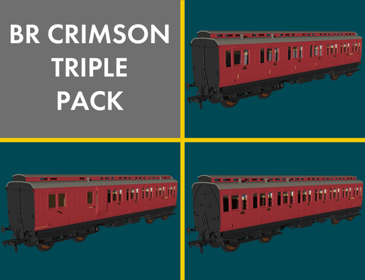 Rapido 978225 BR Crimson 'Evolution' Non-Corridor Carriage Pack, OO Gauge *PRE ORDER £169.96*