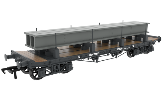 Rapido 985009 WD 35T Rectank No.17329 - GWR Grey (1940s) (Girder Load on Bolsters) OO Gauge *PRE ORDER £49.46*