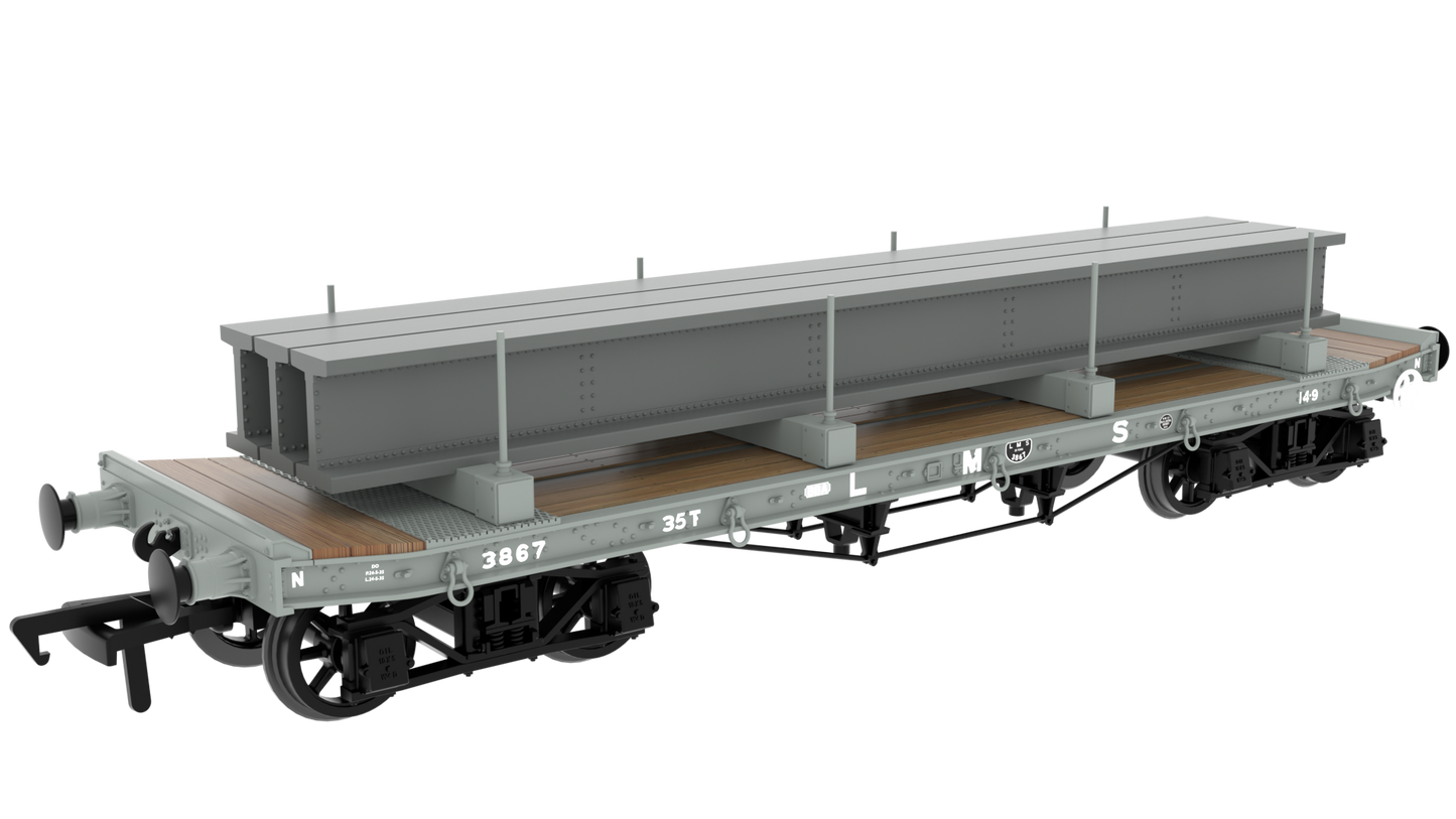 Rapido 985013 WD 35T Rectank No.3867 - LMS Grey (Girder Load on Bolsters) OO Gauge *PRE ORDER £49.46*