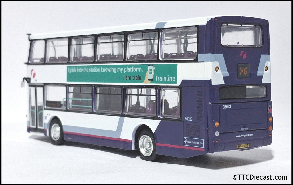 OMNIDEKKA / Britbus ES-22a Scania Omnidekka, First Bus, First Bluebird, Rte X6 Haymarket 1:76 Scale