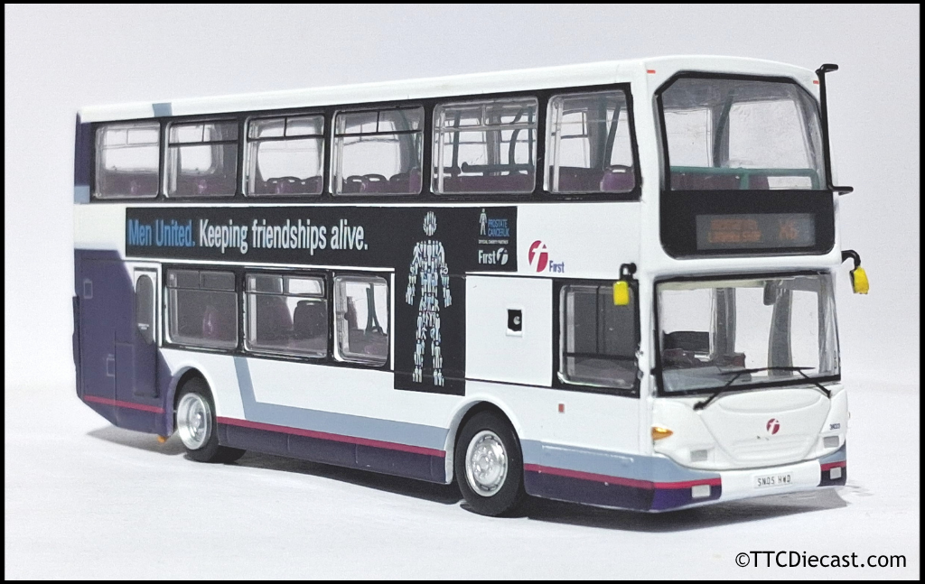 OMNIDEKKA / Britbus ES-22a Scania Omnidekka, First Bus, First Bluebird, Rte X6 Haymarket 1:76 Scale