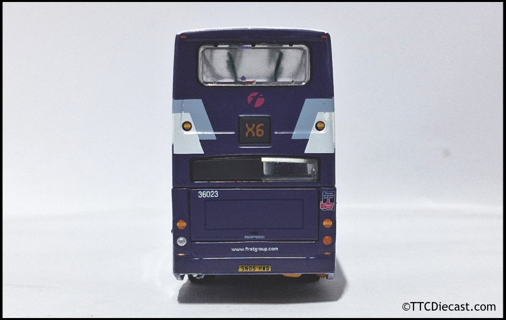 OMNIDEKKA / Britbus ES-22a Scania Omnidekka, First Bus, First Bluebird, Rte X6 Haymarket 1:76 Scale