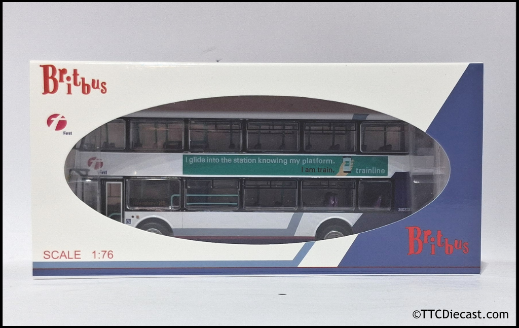 OMNIDEKKA / Britbus ES-22a Scania Omnidekka, First Bus, First Bluebird, Rte X6 Haymarket 1:76 Scale