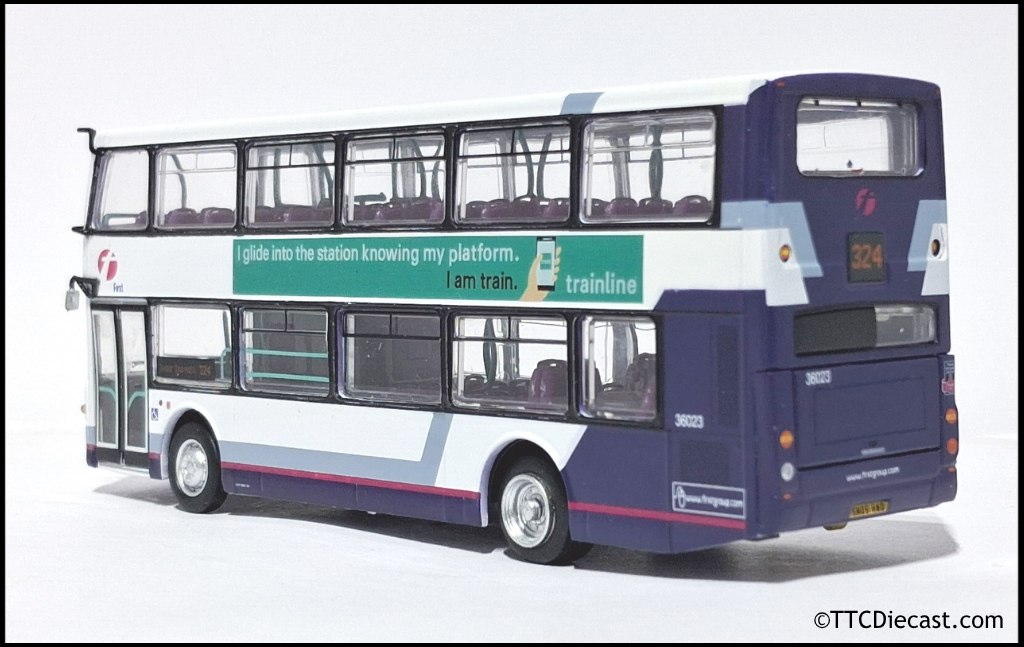 OMNIDEKKA / Britbus ES-22b Scania Omnidekka, First Bus, First Bluebird, Rte 324 Dollar The Ness 1:76 Scale