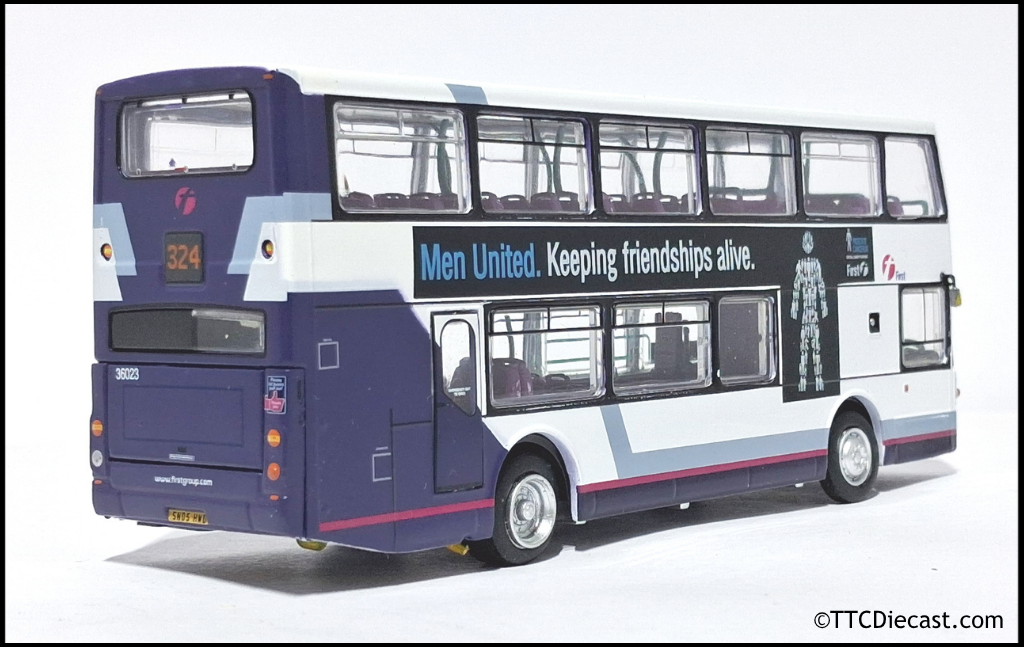 OMNIDEKKA / Britbus ES-22b Scania Omnidekka, First Bus, First Bluebird, Rte 324 Dollar The Ness 1:76 Scale