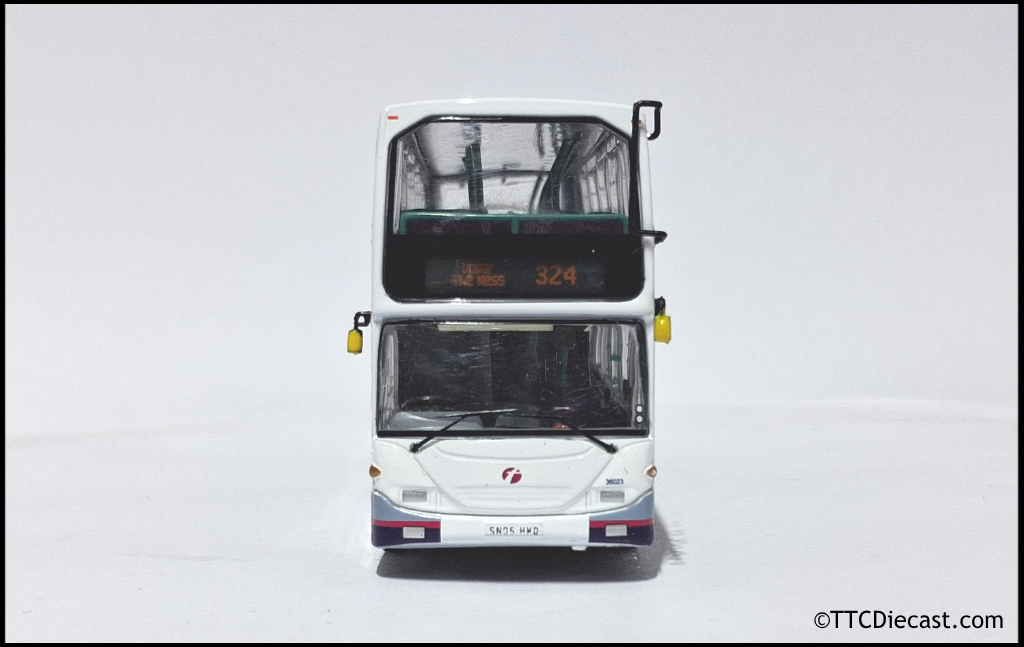 OMNIDEKKA / Britbus ES-22b Scania Omnidekka, First Bus, First Bluebird, Rte 324 Dollar The Ness 1:76 Scale