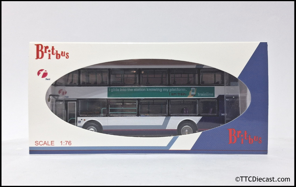 OMNIDEKKA / Britbus ES-22b Scania Omnidekka, First Bus, First Bluebird, Rte 324 Dollar The Ness 1:76 Scale