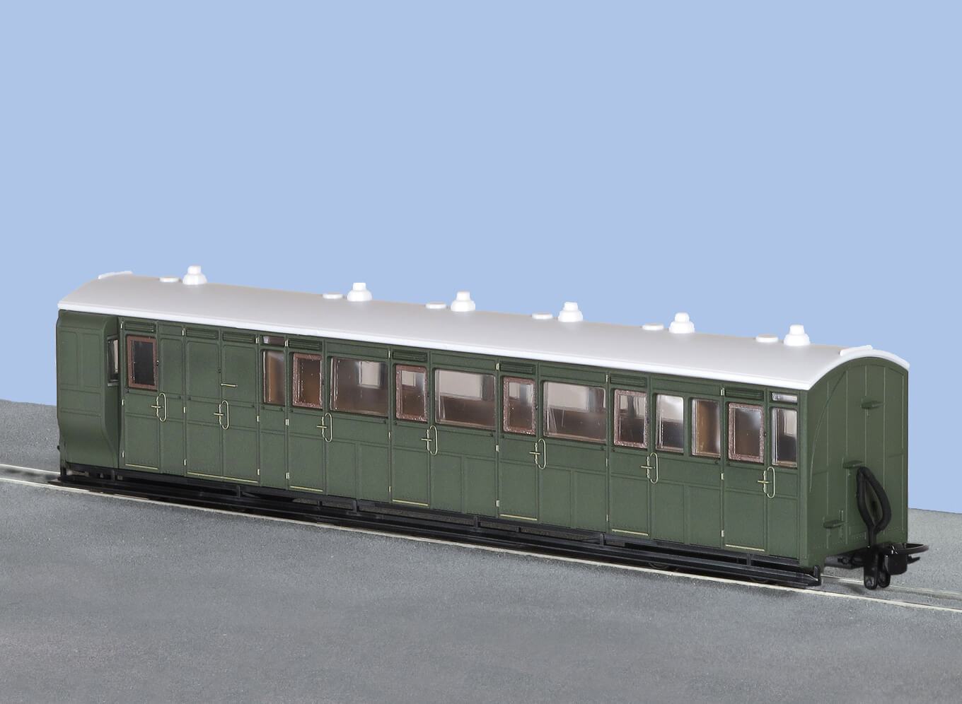 Peco GR-421U OO-9 L&B Brake Coach, SR Livery, Unlettered