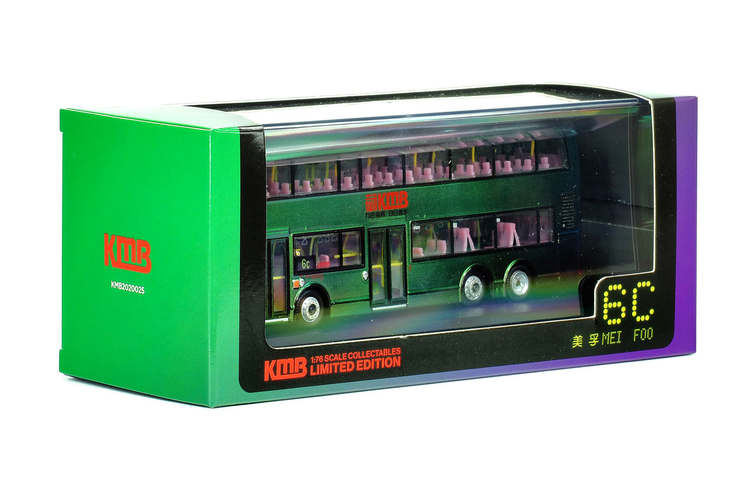 80m KMB2020025 KMB Volvo Super Olympian 12m Green Bus Route #6C 1/76 Scale