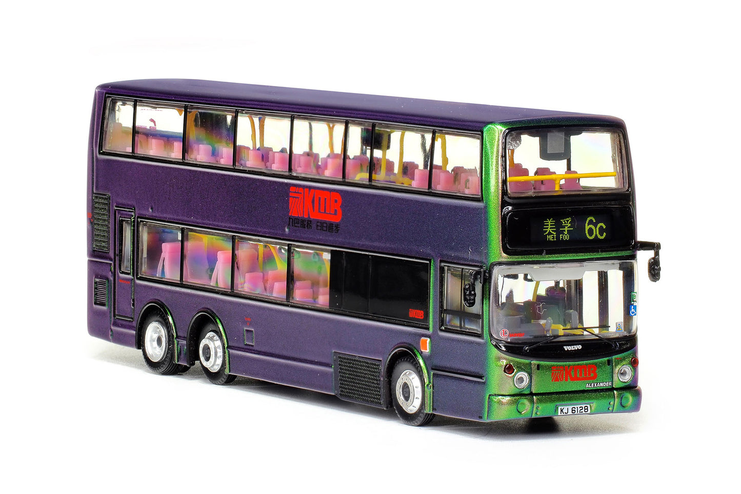 80m KMB2020025 KMB Volvo Super Olympian 12m Green Bus Route #6C 1/76 Scale