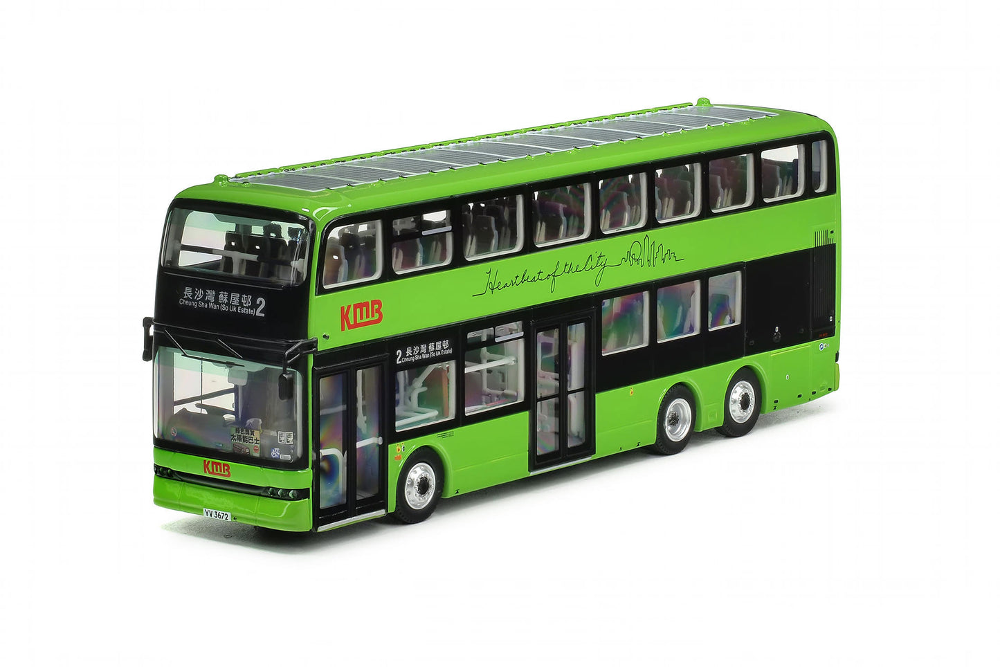 80m KMB2023013 KMB Kowloon Motor Bus BYD B12D Rte 2 1:76 Scale