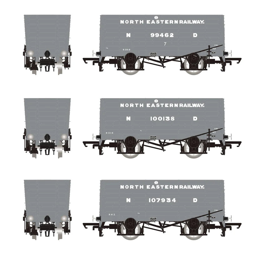 Accurascale ACC2820 P8 Hopper Pre-Grouping: NER Grey Triple Pack , OO Gauge