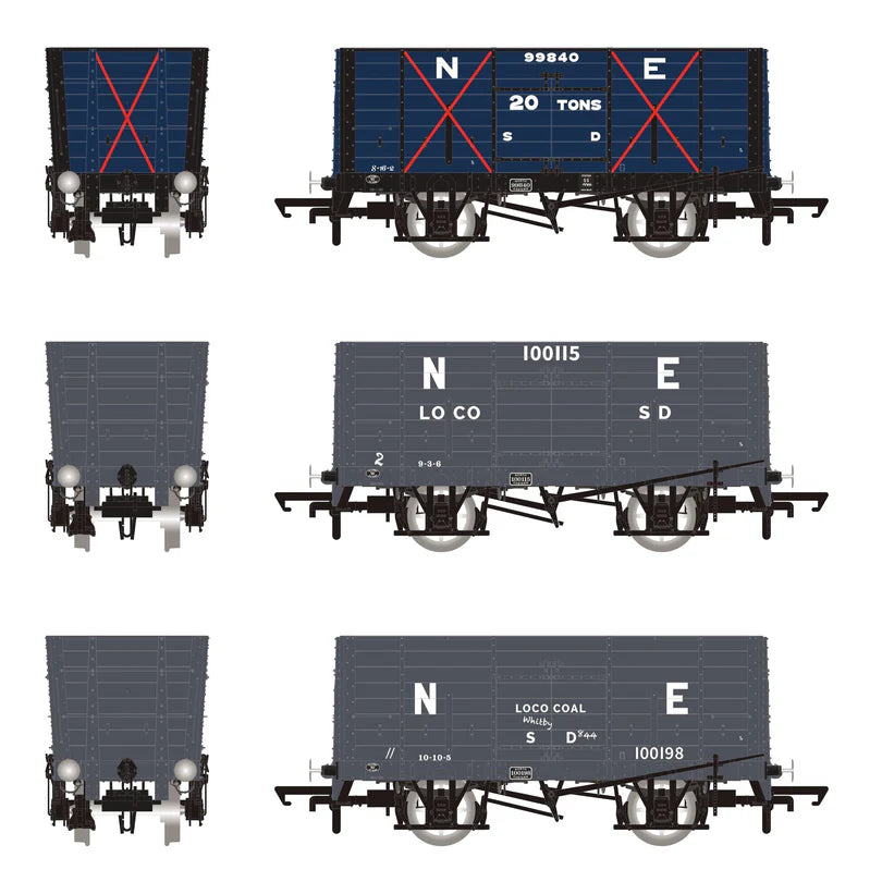 Accurascale ACC2821 Mixed Q3 Hopper Grouping transition period: NER Blue/ LNER Grey Triple Pack , OO Gauge