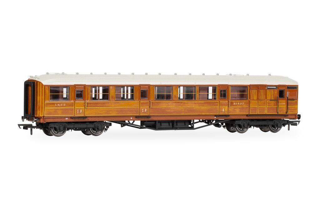 Hornby R40454 LNER Gresley Corridor Teak Coaches Brake 3rd 21437, OO Gauge