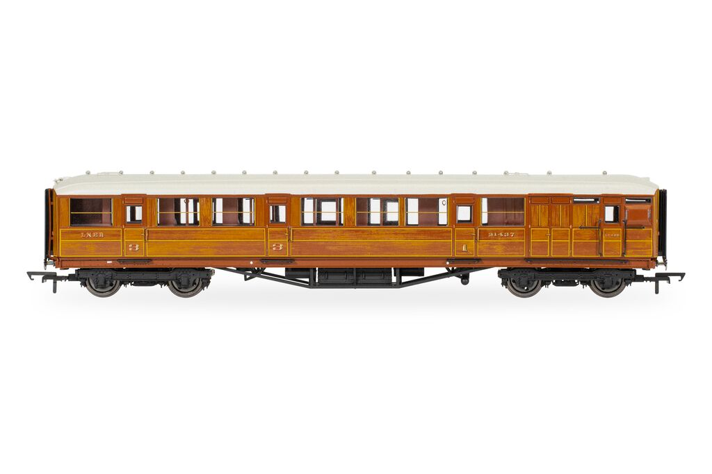 Hornby R40454 LNER Gresley Corridor Teak Coaches Brake 3rd 21437, OO Gauge