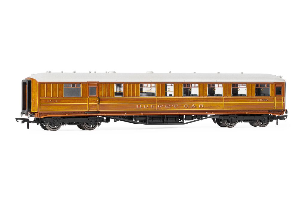Hornby R40455 LNER Gresley Corridor Teak Coaches Buffet 21609, OO Gauge