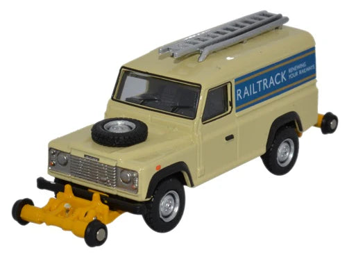 Oxford Rail OR76ROR001 Land Rover Defender 90 SW - Railtrack Road-Rail *LAST FEW*