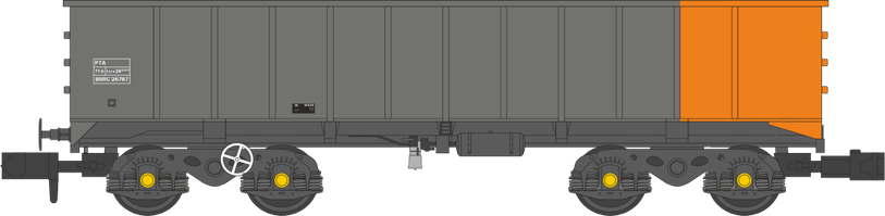 Revolution RT-PTA-BSRV-522B PTA/JUA iron ore tippler wagons - British Steel grey/orange (inner) 5-pack N Gauge *PRE ORDER £199.95*