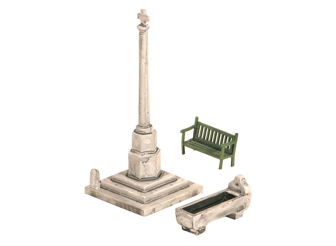 Wills SS72 Village Scene, Bench, Horse Trough & Village Cross