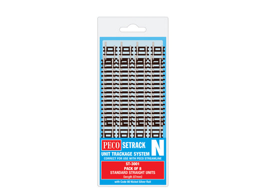 Peco ST-3001 Standard Straight (Pack of 8) - N Gauge