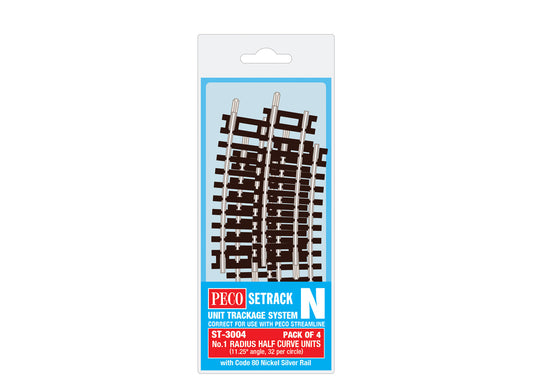 Peco ST-3004 Half Curve, 1st Radius (Pack of 4) - N Gauge