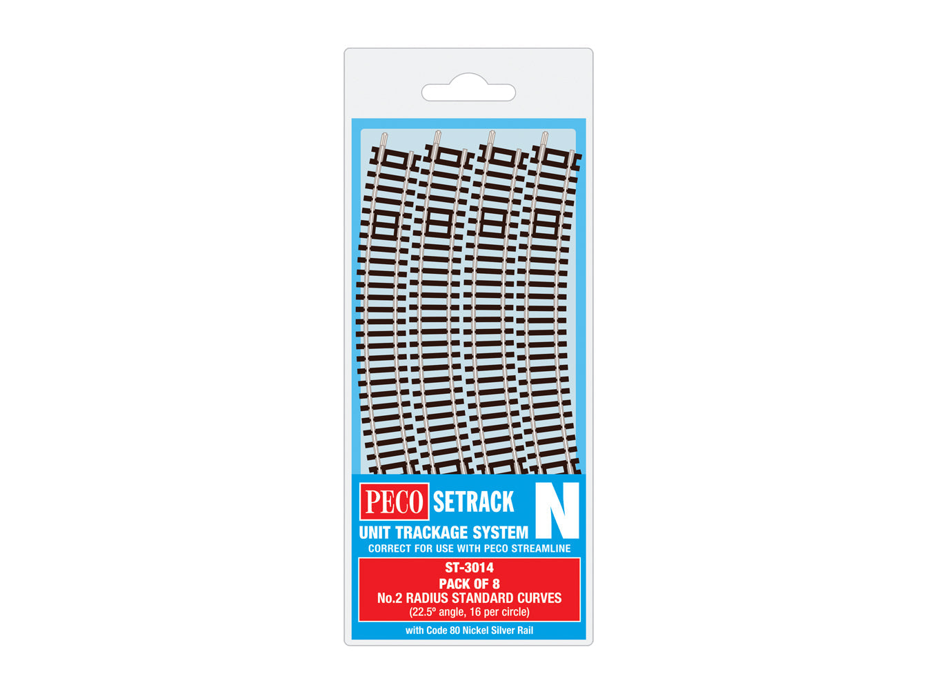 Peco ST-3014 Standard Curve, 2nd Radius (Pack of 8) - N Gauge