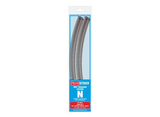 Peco ST-3019 Double Curve, 4th Radius (Pack of 4) - N Gauge